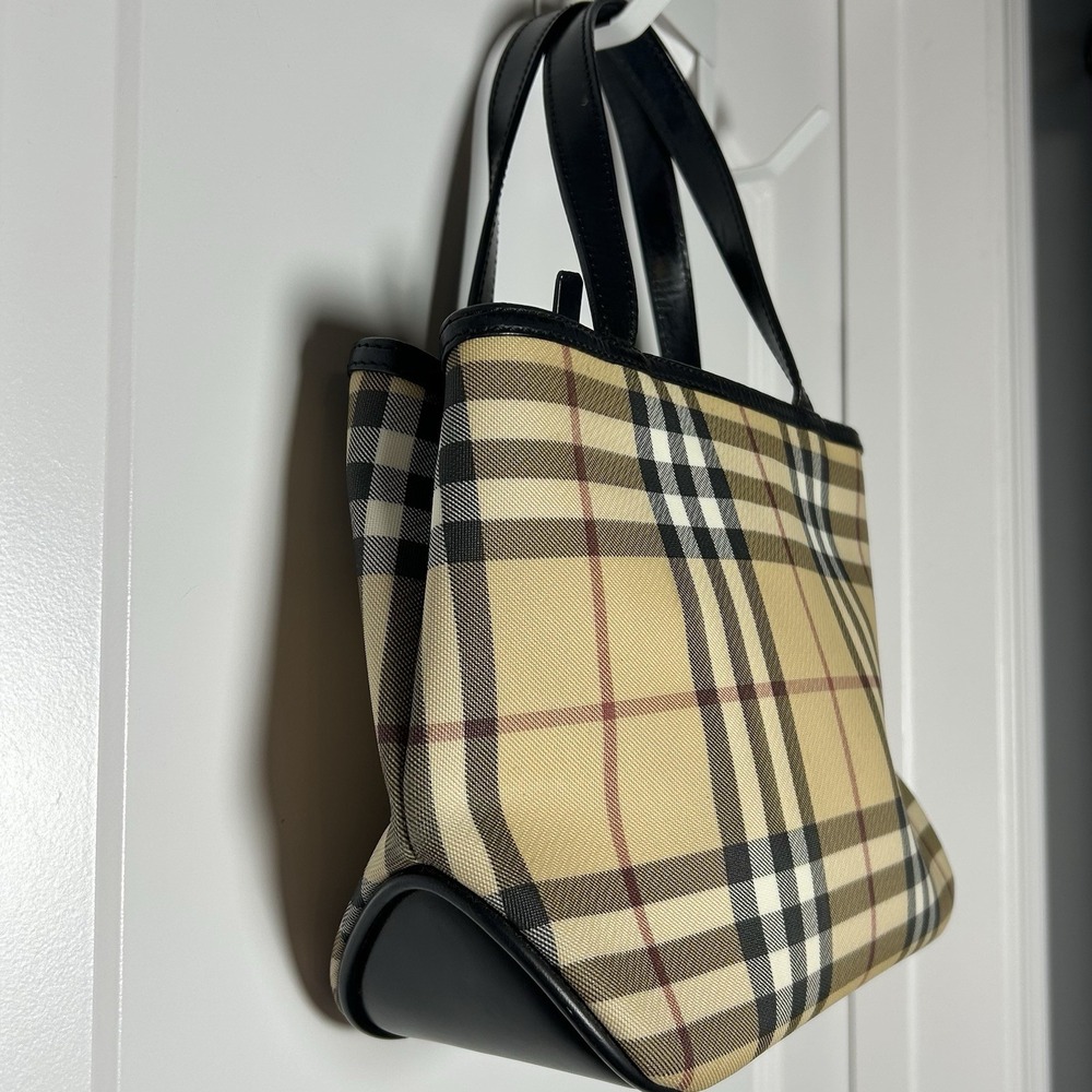 Burberry Yellow Tan Plaid Tote with Black Handles - Picture 3 of 7